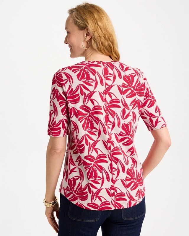 Printed Cotton Slub V-Neck Tee - image 3